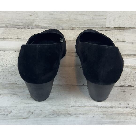 Eileen Fisher Lily Half D'Orsey Heels Size 9 Black Suede Point Toe Block Heel - Picture 3 of 7